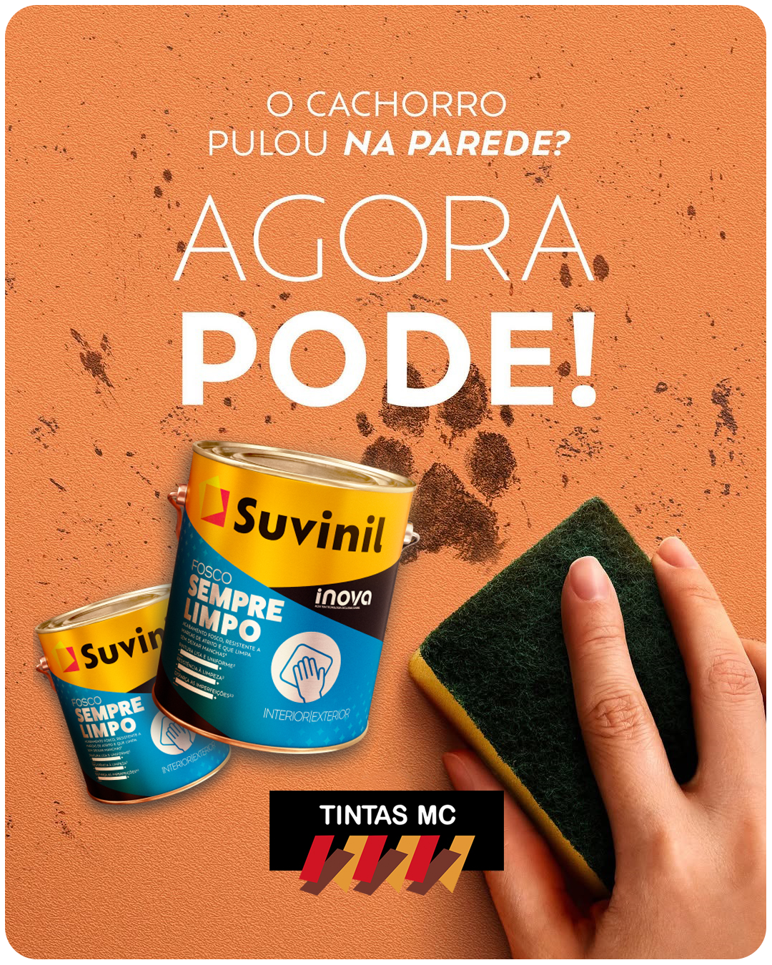 O Pet livre para brincar e sua casa sempre limpa com as Tintas Suvinil Fosco Sempre Limpo - Lavável, com tecnologia que limpa fácil sem deixar manchas!