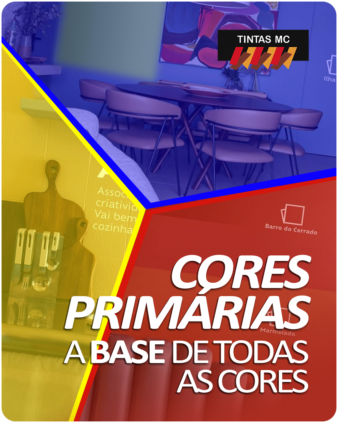 Cores Primárias – A Base de Todas as Cores - Criando com as cores: Vermelho Cardinal, Ilha Azul e Creme de Baunilha